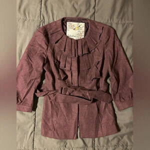 Tabitha Anthropologie foliage finder wool jacket coat ruffle size 0